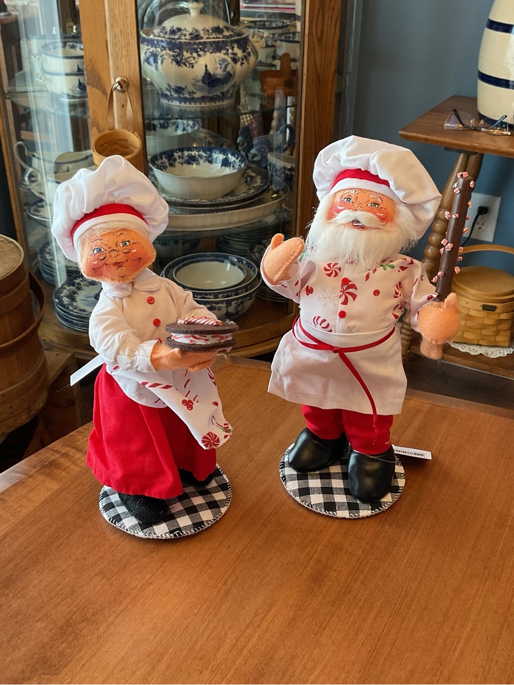 Annalee Candy Cane Lane Christmas Chef Santa and Mrs. Claus Pair